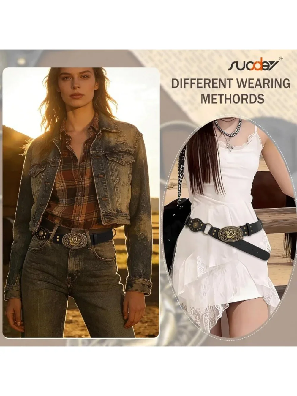 Vintage Western Leather Belt for Women | Studded Rivets Cowgirl Style for Jeans